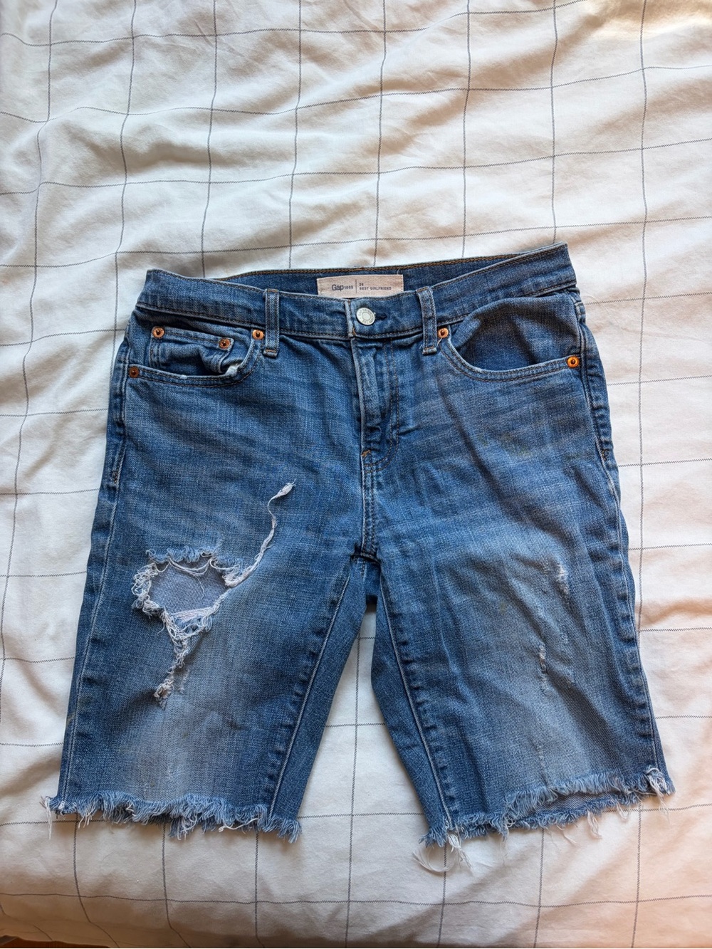 GAP Blue Distressed Denim Bermuda Shorts